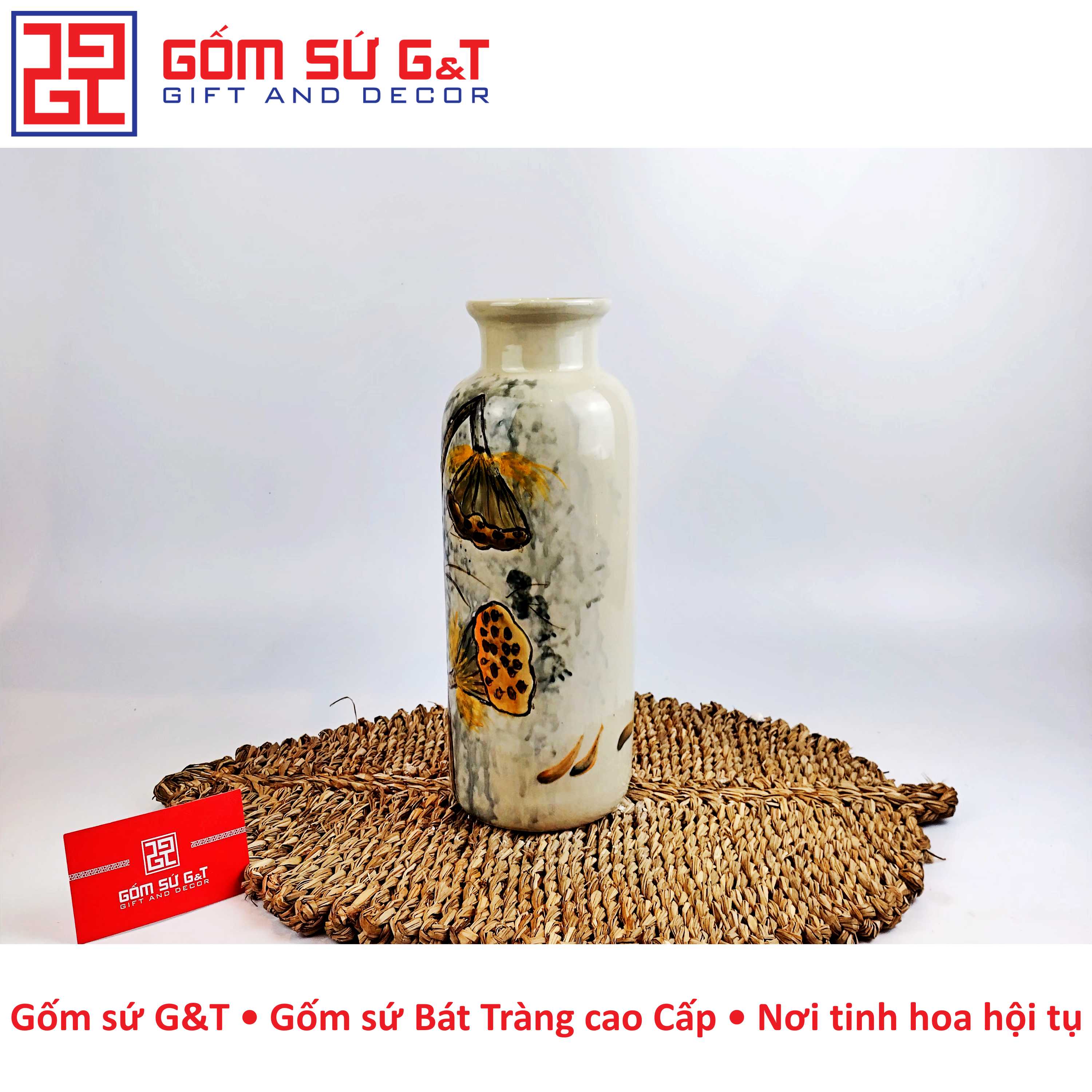 Lọ hoa miệng gập đài sen Gốm Sứ G&amp;T