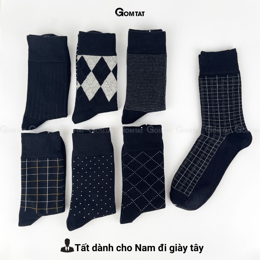 Hộp 7 đôi tất đi giày tây nam công sở cổ cao màu đen GOMTAT mẫu MIX10, sợi cotton cao cấp thoáng khí - GOM-MIX10-CB7