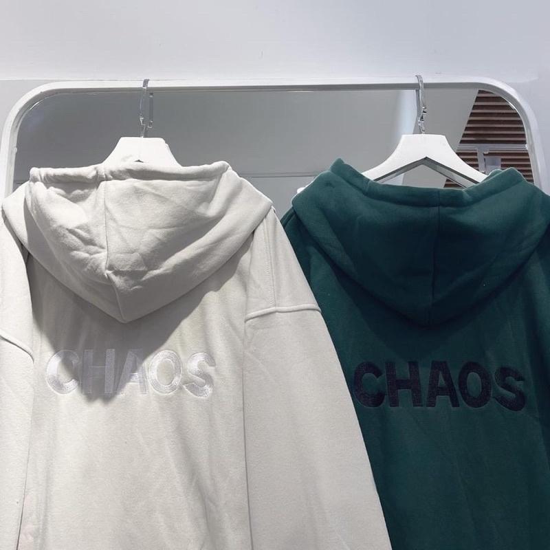 (có sẵn) Áo Khoác Dây Kéo chữ thêu form rộng CHAOS unisex (nam nữ mặc được