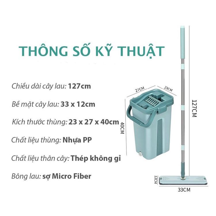 Bộ chổi lau nhà tự vắt cây lau tự vắt thông minh 360 độ tặng kèm 2 bông lau - GDAH