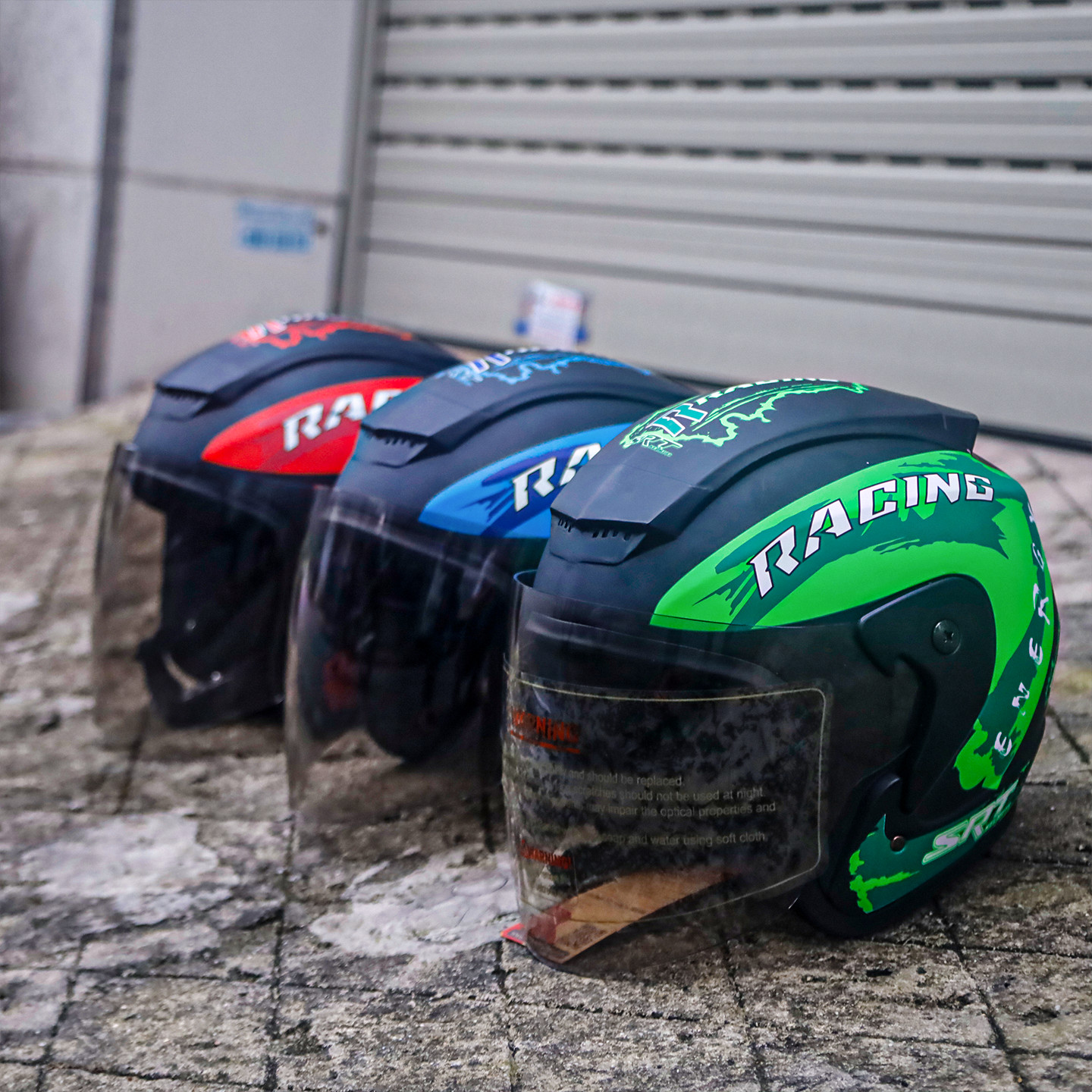 Mũ Bảo Hiểm 3/4 Đầu SRT Tem Racing Kính Phủ Màu Xanh Lá - Mũ Bảo Hiểm Thể Thao Cao Cấp