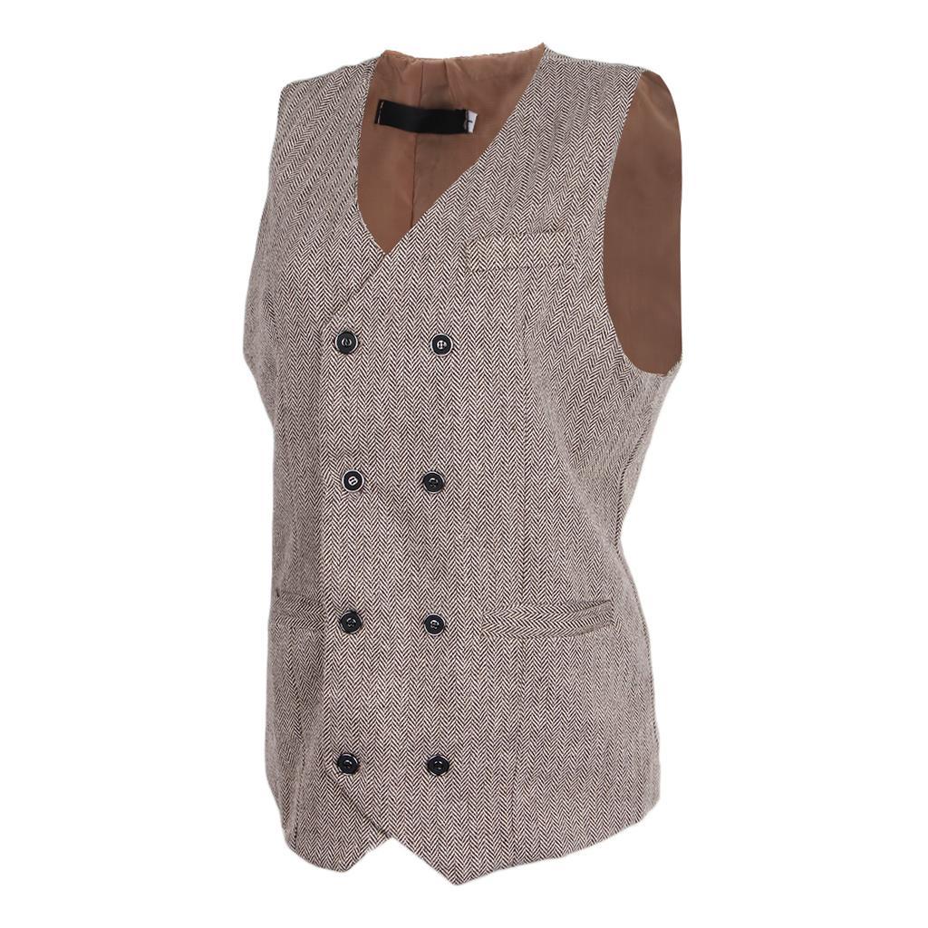 Men's Herringbone Tweed Suit Vest Slim Fit Waistcoat Groom Formal Vest