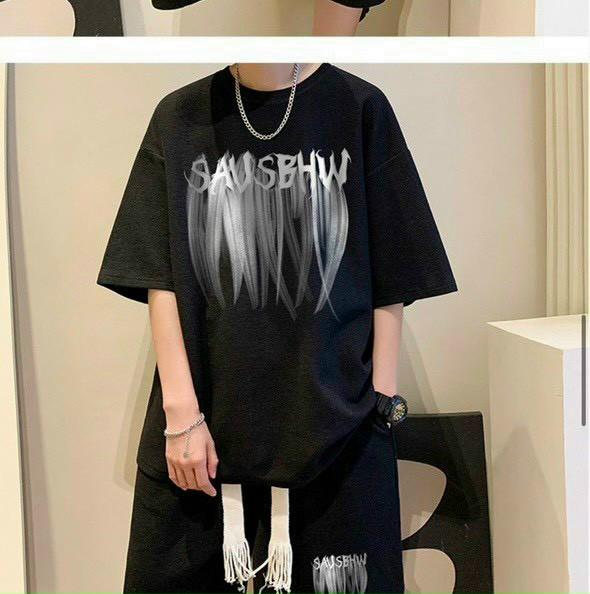 Bộ quần áo unisex ngắn tay phối dây rút in họa tiết SAUSBHW phong cách Hàn Quốc, Set áo thun mix quần short phong cách thể thao