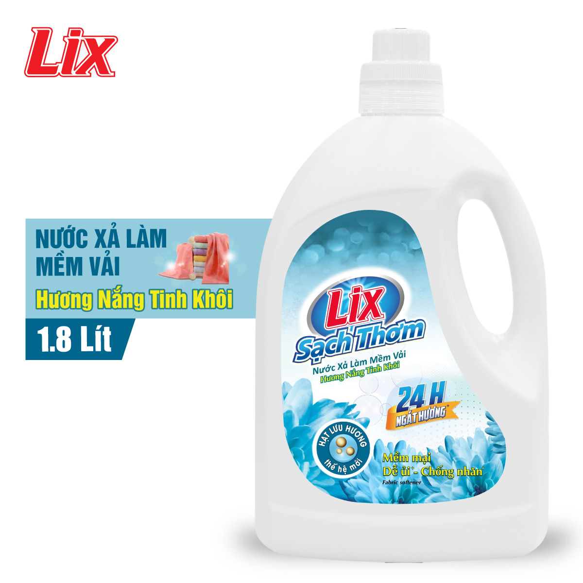 Nước xả vải Lix sạch thơm hương nắng tinh khôi 1.8 lít L17801