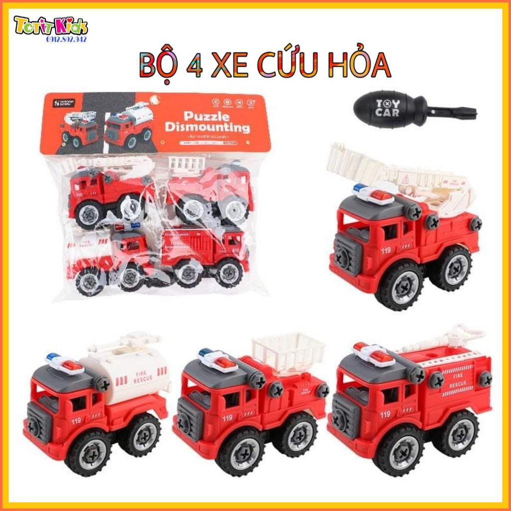 BỘ 4 XE CỨU HỎA TỰ LẮP RÁP BẰNG TÔ VÍT VÀ ỐC VÍT - ĐỒ CHƠI GIÁO DỤC