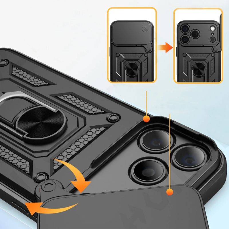 Ốp lưng điện thoại có giá đỡ gấp gọn, xoay 360 độ tích hợp, có nắp che camera dùng cho Iphone 15 ProMax - Hàng chính hãng