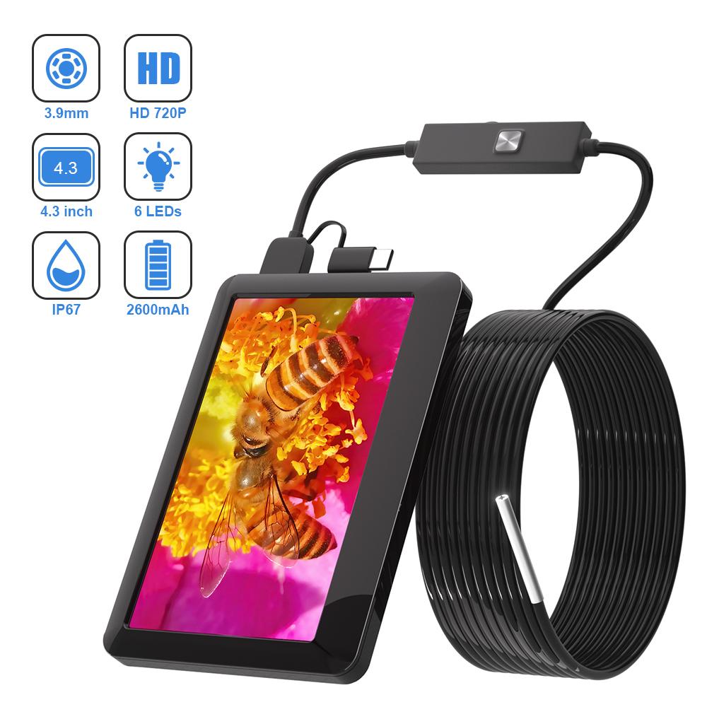 Dearsee 3.9mm Industrial Endoscope 4.3 Inch Screen Handhold Inspection Borescope 720P HD Endoscope Camera Endoscopic for Cars .