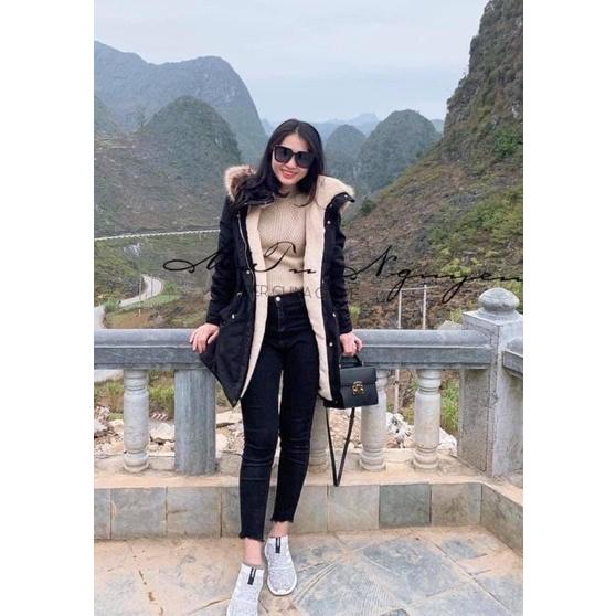 Hot hit áo khoác parka 2 màu đen/rêu cho nữ