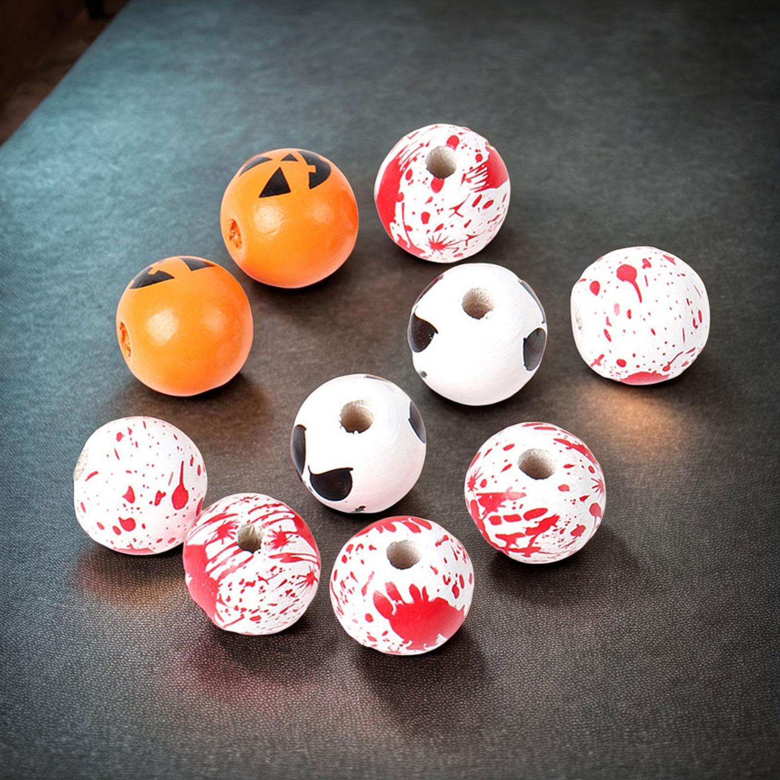 10x Halloween Wooden Beads DIY Crafts Round Loose Spacer Beads with Holes