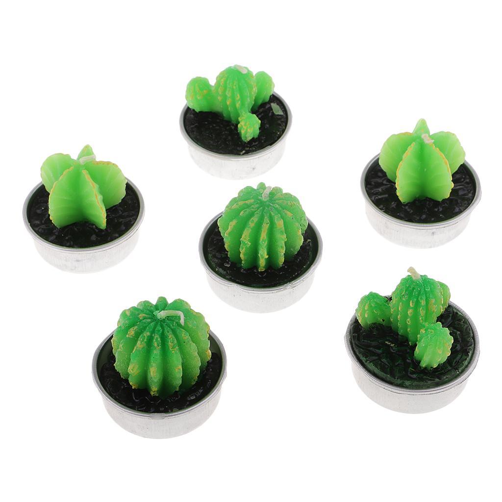 6 Pieces Quality Cactus Tealight Candles Tea Light Candle Holder Unscented Paraffin Wax Candles Vivid Plant Decoration Candles