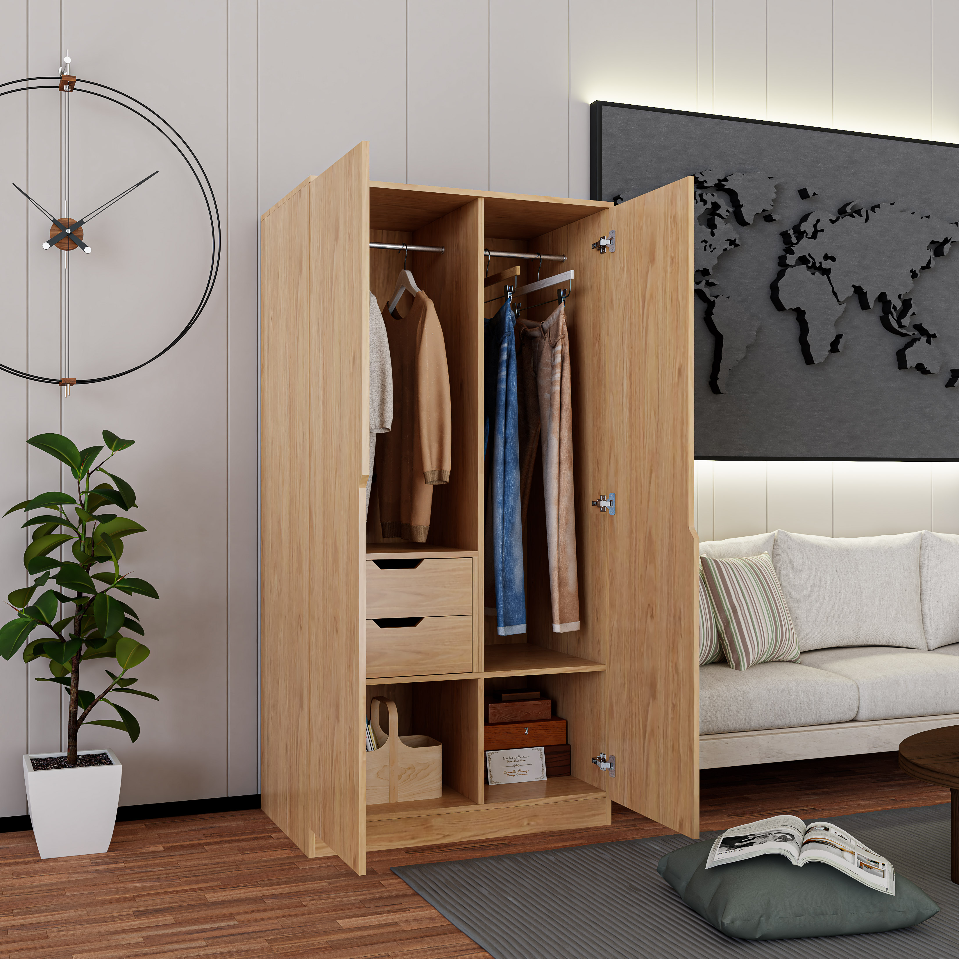 DASH, Tủ lưu trữ cửa mở - 2 ngăn kéo,  90cm x 58cm x 180cm , TCM_022