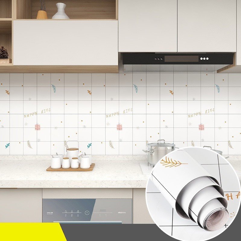 CUỘN 3 mét dài Decal dán bếp tráng nhôm cách nhiệt mẫu HAPPY LIFE khổ 60cm