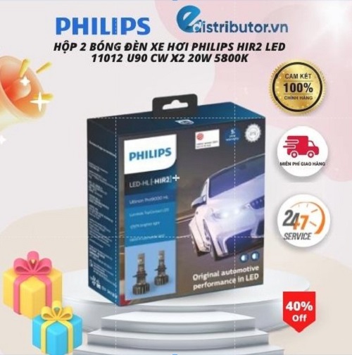Bóng đèn pha Led xe hơi xe ô tô Philips X-treme Ultinon +200%H4 LED 12953 BW X2 200% 12V 6000K