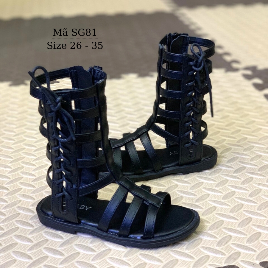 Sandal chiến binh bé gái NHÍM SHOP 3 - 10 tuổi cổ cao khóa kéo thời trang chất liệu da mềm mại êm 2 màu trắng đen phù hợp cho trẻ em nữ đi học đi chơi biểu diễn văn nghệ năng động cá tính SG81