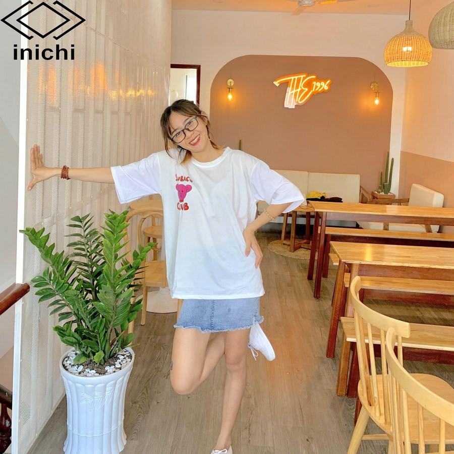 Áo thun INICHI unisex tay lỡ form rộng in hình chú gấu - IC608 màu hồng