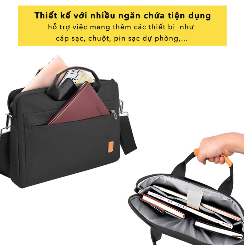 Cặp đựng Laptop,Macbook 13 - 15.6 inch - Chống Sốc Tốt - Ngăn đựng rộng - W348 (Màu đen)