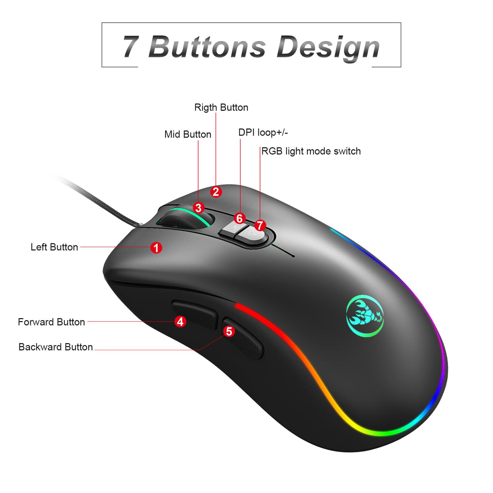 HXSJ J300+V500 Keyboard and Mouse Combo RGB Lighting Programmable Gaming Mouse+One-handed Game Keyboard