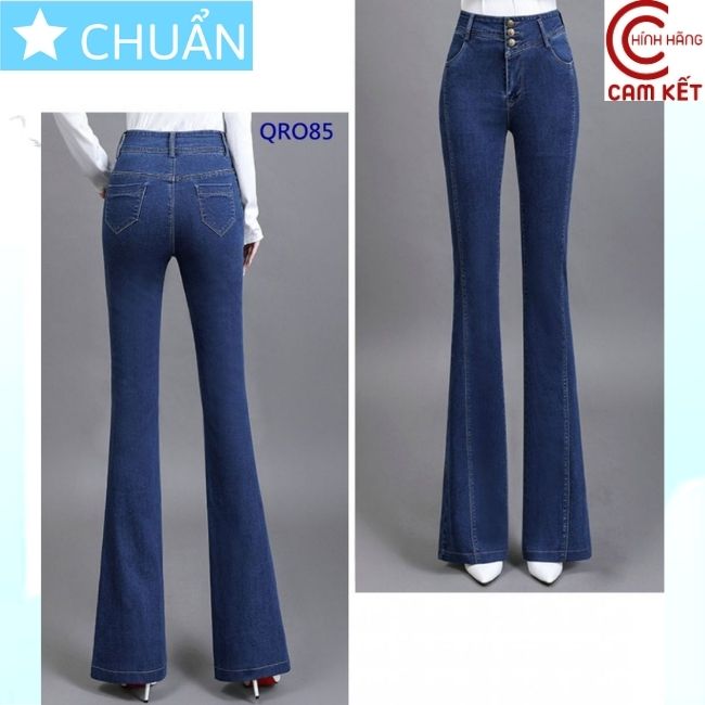 Quần jean nữ ống loe QRO85 ROSATA tại BCASHOP dáng dài, lưng cao 3 nút có viền, phom chuẩn, chất liệu jean cao cấp - màu xanh