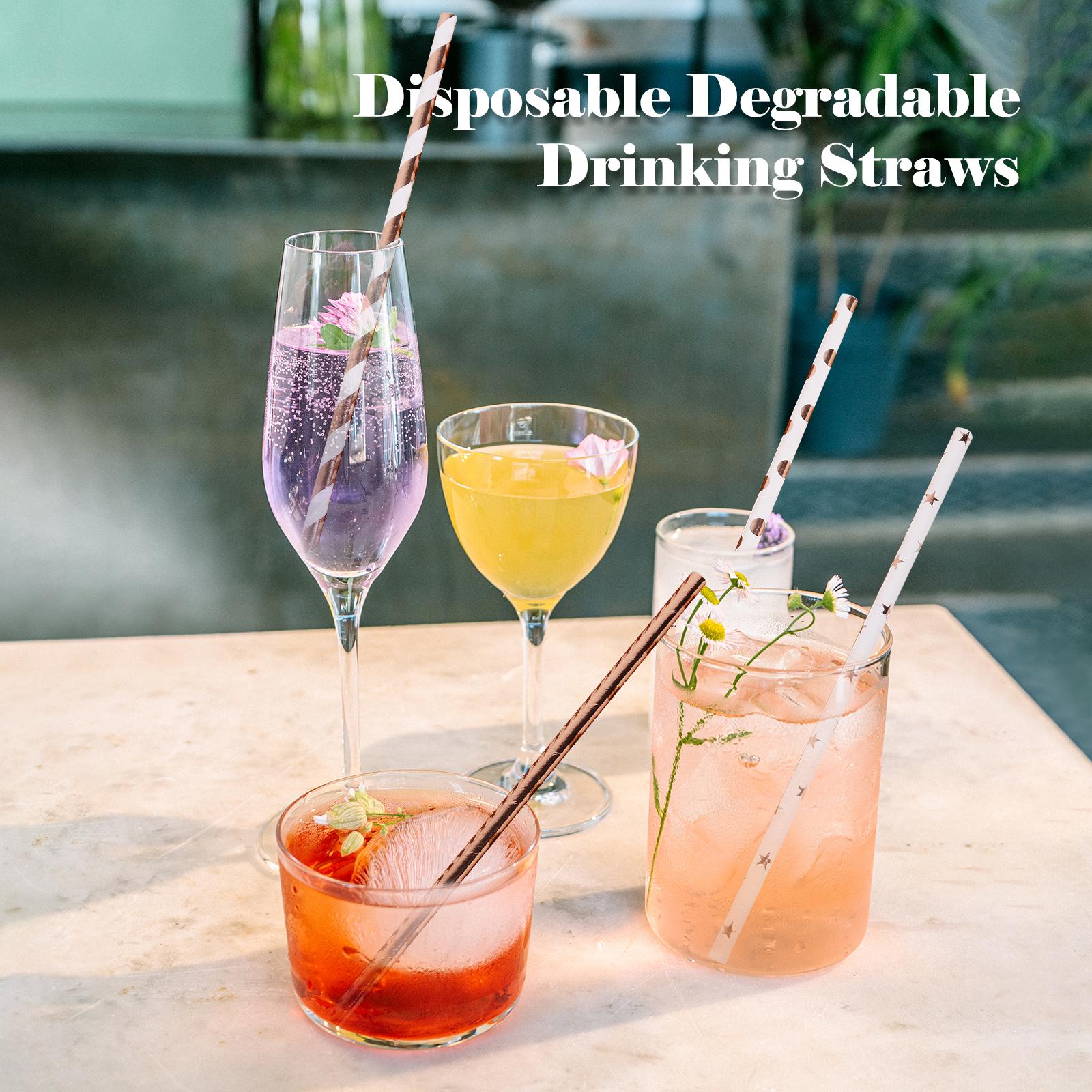 Set 125 Cái Ống Hút Nước Hoa Hồng Vàng Uống Dùng Một Lần Cho Sinh Nhật Nhà Hàng Tiệc Cocktail Đám Cưới