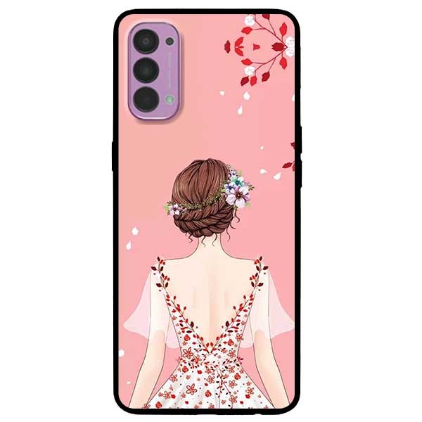 Ốp lưng dành cho Oppo Reno 4 mẫu Cô Gái Váy Hồng Nền Hồng