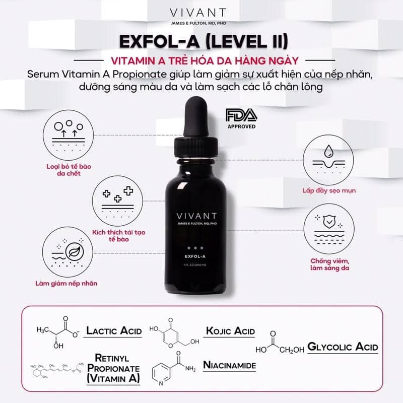 Serum Hỗ Trợ Giảm Mụn, Trẻ Hóa Da Vivant Skincare Exfol-A