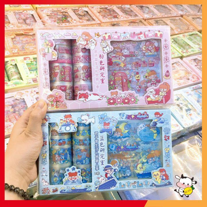 Cuộn Washi Tape Sticker Cute Dễ Thương 6 Chủ Đề Băng Keo Và Stickers Bóng Trang Trí Mũ Bảo Hiểm Chống Thấm Nước