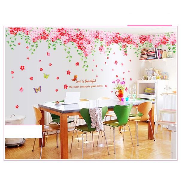 Decal trang trí tường - Dàn Hoa Bướm Hồng nhí lãng mạn