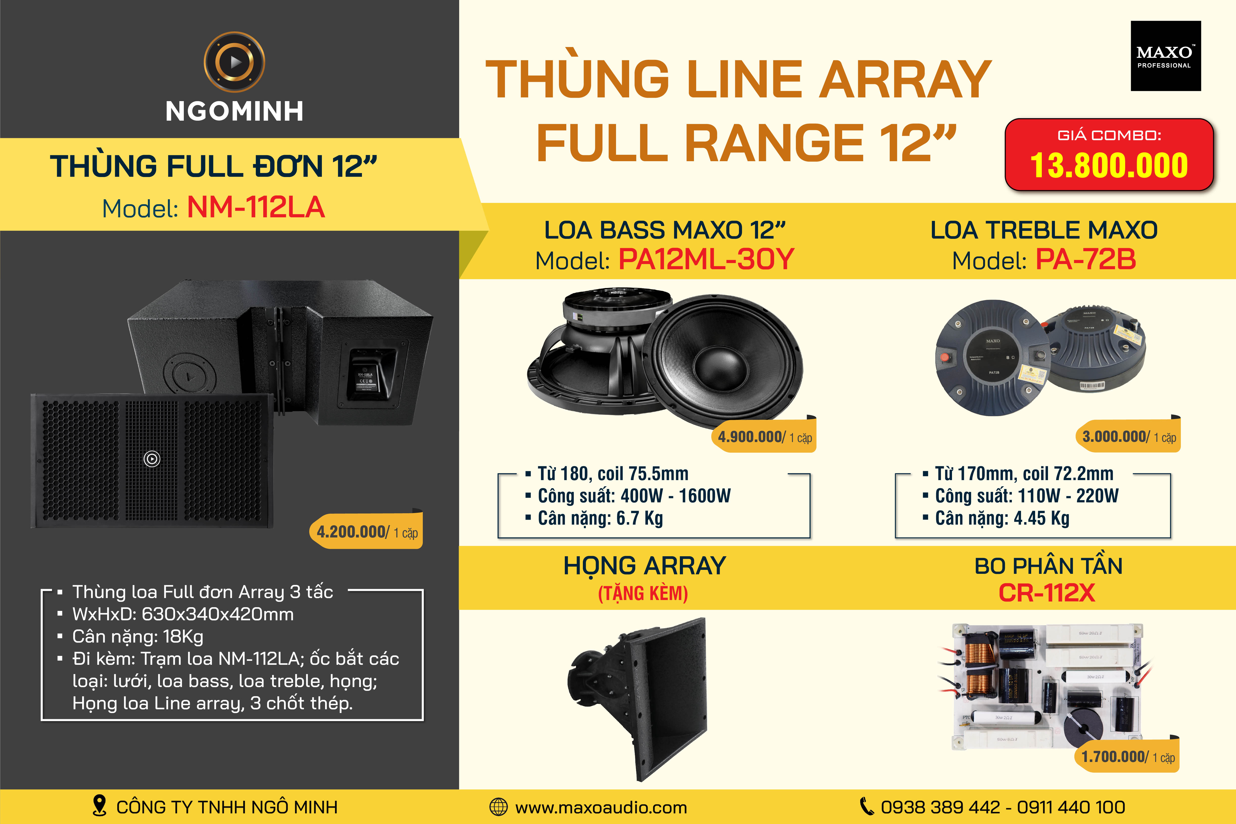 Loa Line Array Full Range 12" NM-112LA, PA12ML-30Y, PA-51, CR-112X