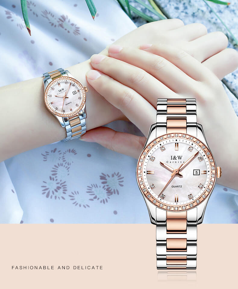 Đồng hồ nữ chính hãng I&amp;W Carnival 538L-T1,Kính chống xước,Chống nước 30m,bảo hành dài hạn,Máy điện tử(pin),dây kim loại