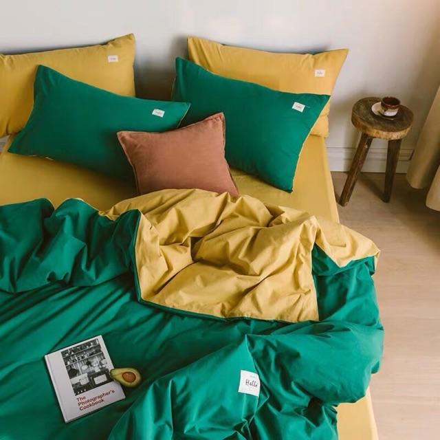 Set Cotton Tici Hàng Nhập Khẩu Cao Cấp 4 Món Xanh phối Vàng