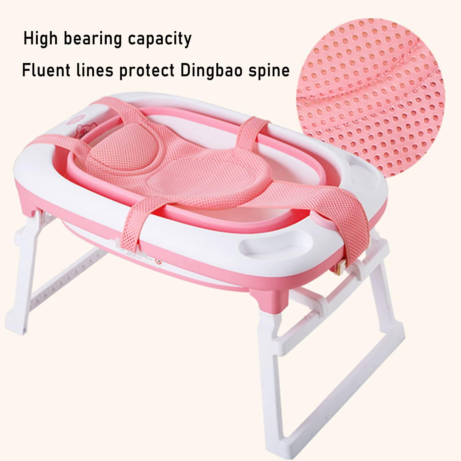 Hỗ trợ ghế tắm trẻ em, đầu mềm có thể điều chỉnh vòi hoa sen tắm di động chống trượt 0-18 tháng, màu hồng