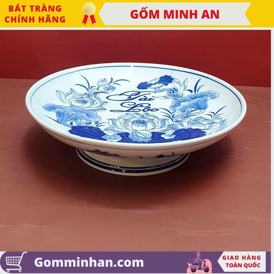 Mâm Bồng Thờ Đĩa Bồng Thờ Đĩa Bày Ngũ Quả Gốm Men Trắng Vẽ Tay Hoa Sen Cao Cấp -Gốm Sứ Bát Tràng- Gốm Minh An