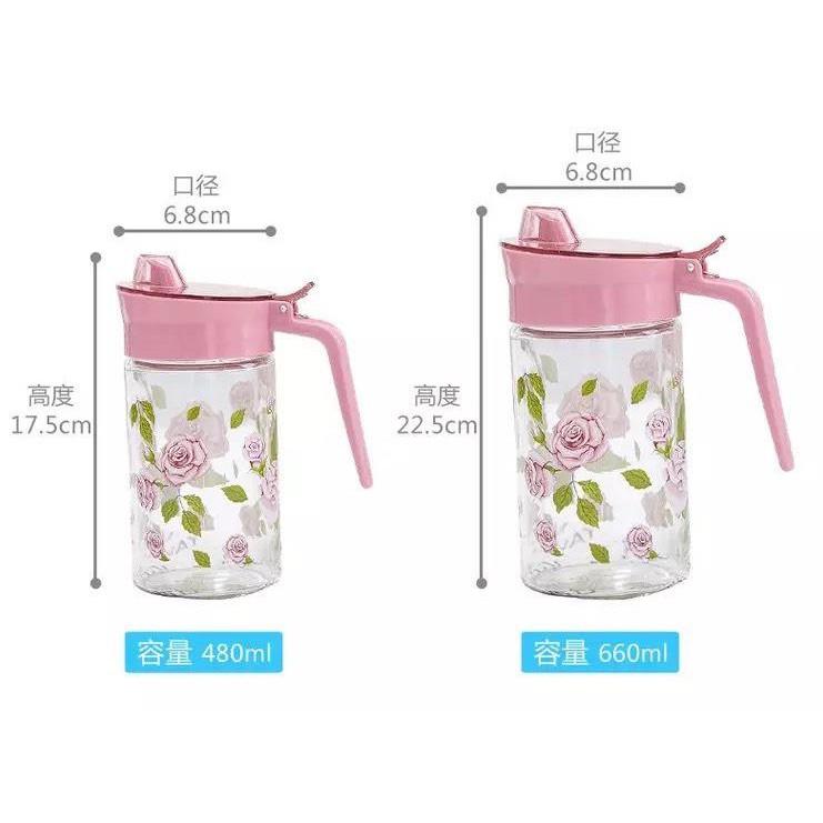 Bình đựng nước mắm,đựng dầu ăn thuỷ tinh cao cấp họa tiết hoa hồng 480ml