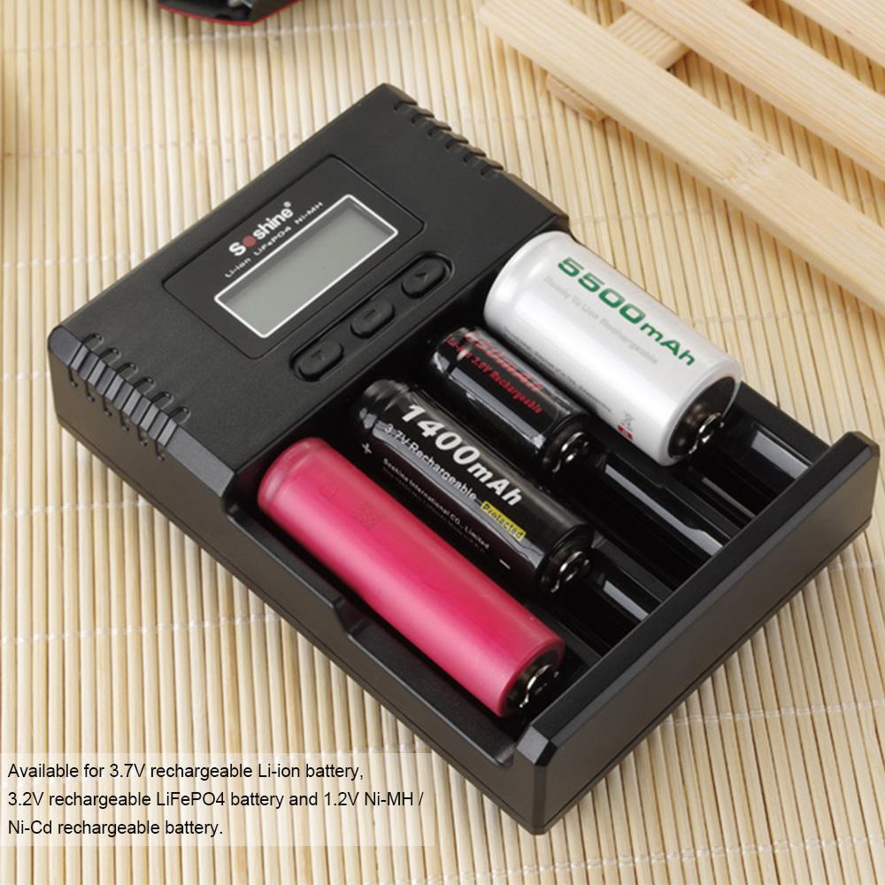Bộ sạc pin thông minh đa năng Soshine 4 khe cắm hình LCD cho pin Li-ion LiFePO4 Ni-MH Ni-Cd