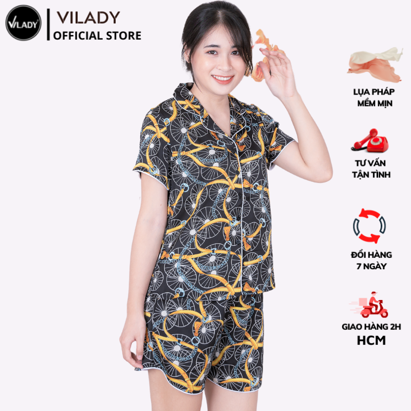 Bộ Đồ Pijama Nữ, Đồ Bộ Mặc Nhà Quần Đùi Tay Cộc VILADY B153 - Lụa Pháp (Lụa Latin) Cao Cấp, Thoáng Mát, Sang Trọng