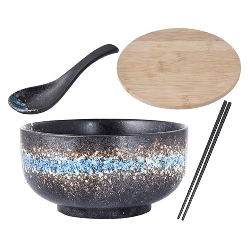 Ceramic Bowl Japanese Style Salad Bowl Creative Soup Bowl with Lid Spoon Bowl for Noodles and Rice Gifts