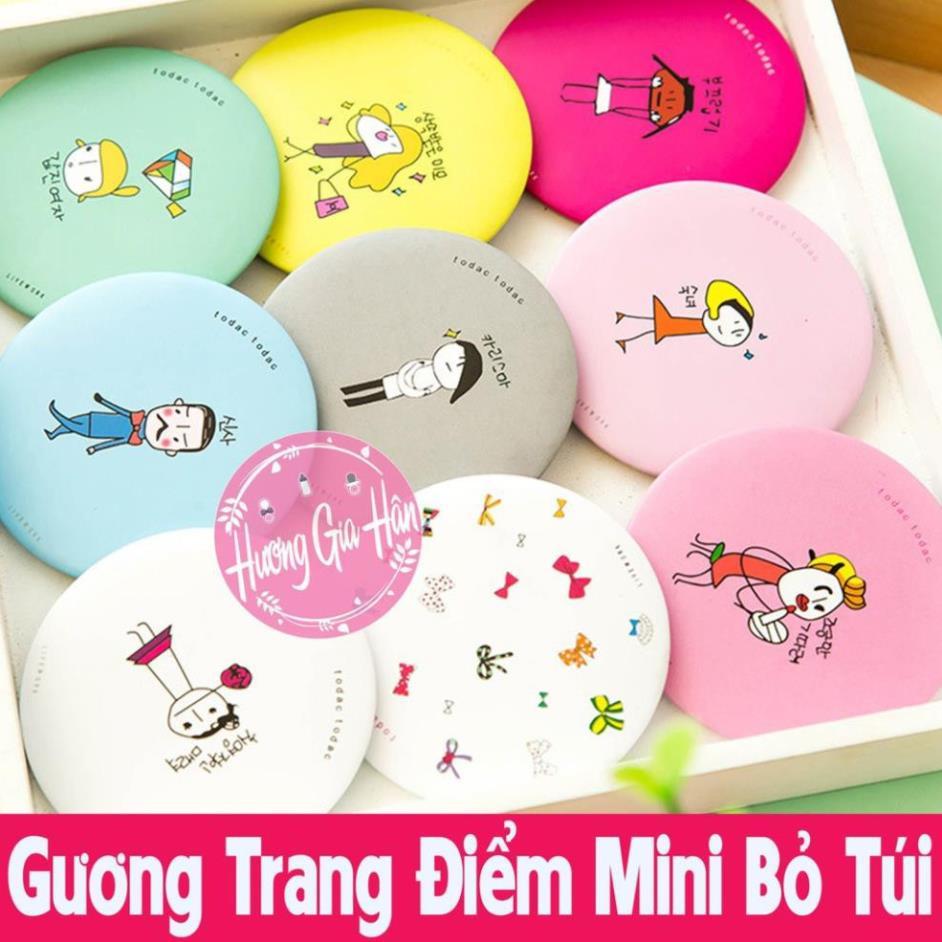 Gương Trang Điểm Mini Bỏ Túi Hình Tròn Họa Tiết Dễ Thương