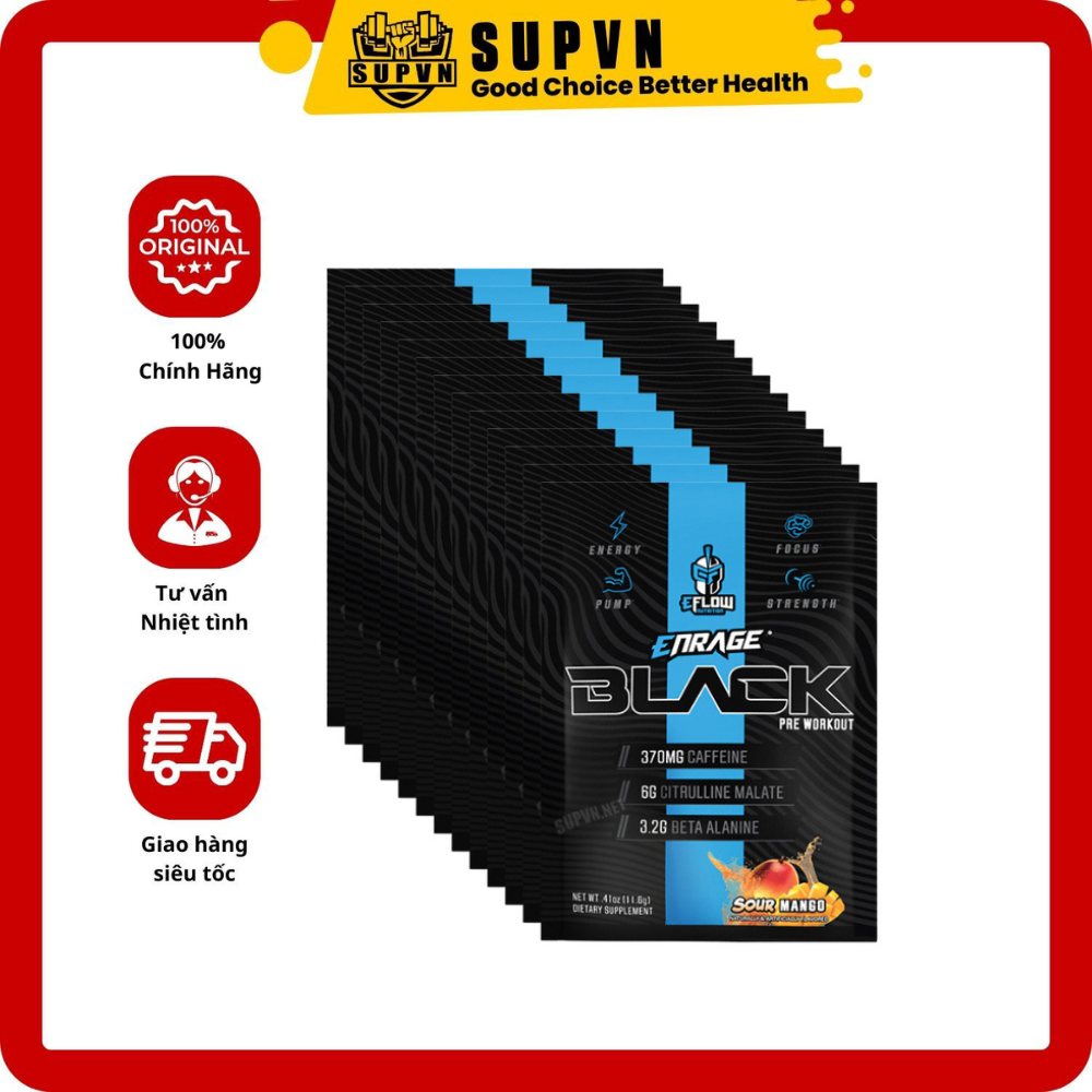 (COMBO 10 GÓI) Sample eFlow Nutrition Enrage Black Pre Workout Tăng Sức Mạnh Cơ Bắp Trong Quá Trình Tập Luyện