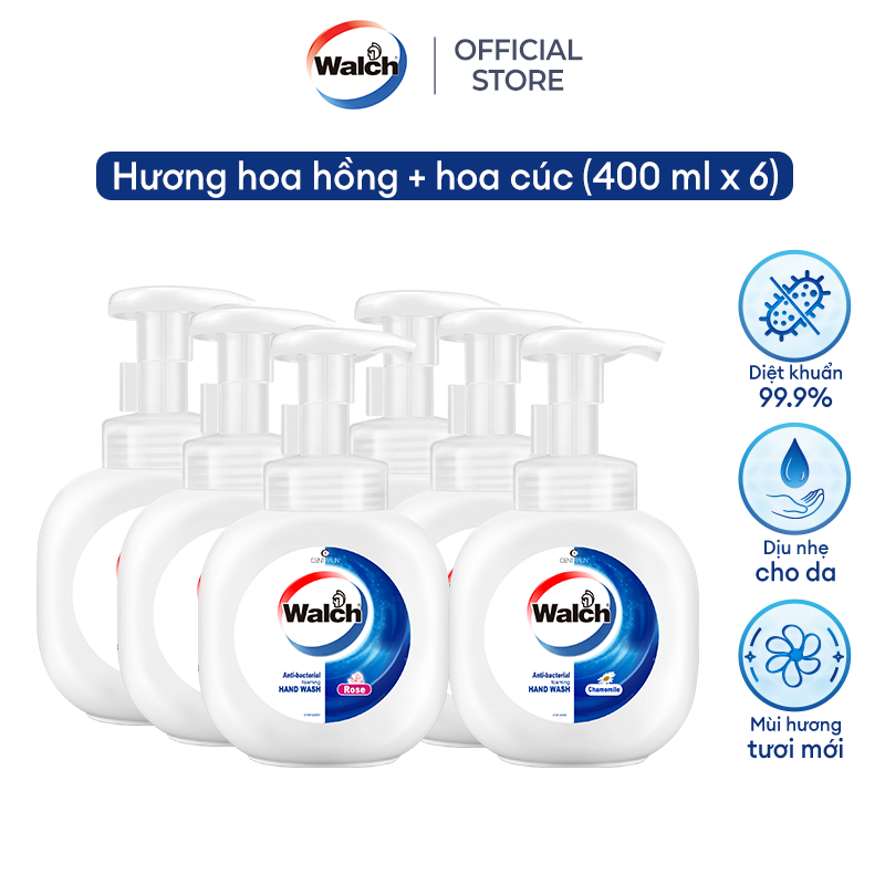 Combo 6 Bọt rửa tay kháng khuẩn Walch dưỡng da tay mềm mịn