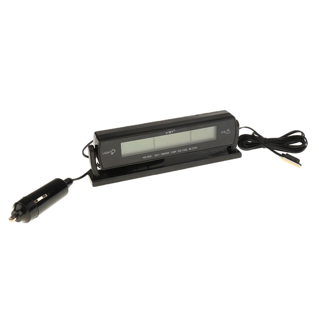 Auto Car Van Digital Clock Temperature Meter Voltage Meter Battery Monitor Thermometer LCD Blue Display