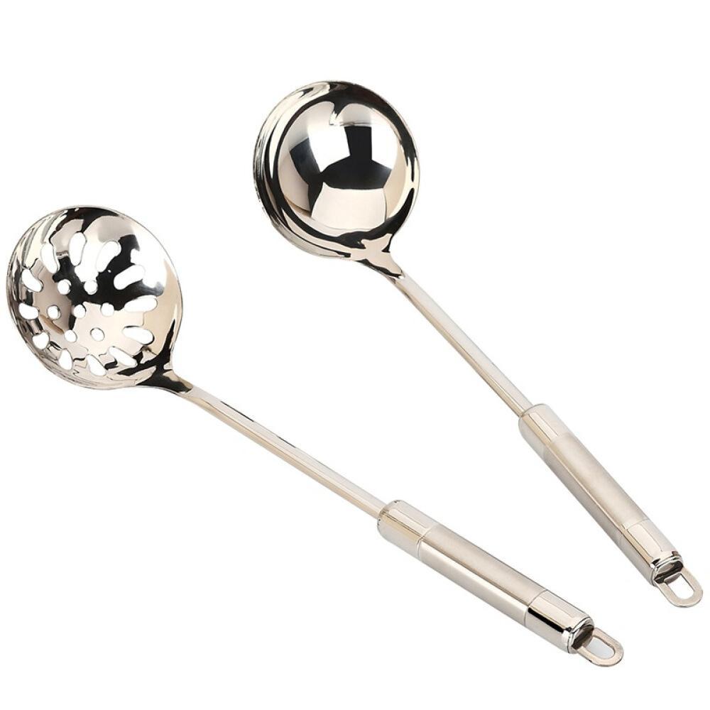 2pcs 304 Stainless Steel Soup Ladle Colander Large Kitchen Utensil Spoon