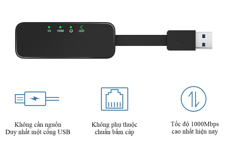 USB 3.0 to Lan 10/100/1000 Gigabit cao cấp dùng kết nối mạng cho PC, Laptop, tivi box tốc độ nhanh và ổn định hơn