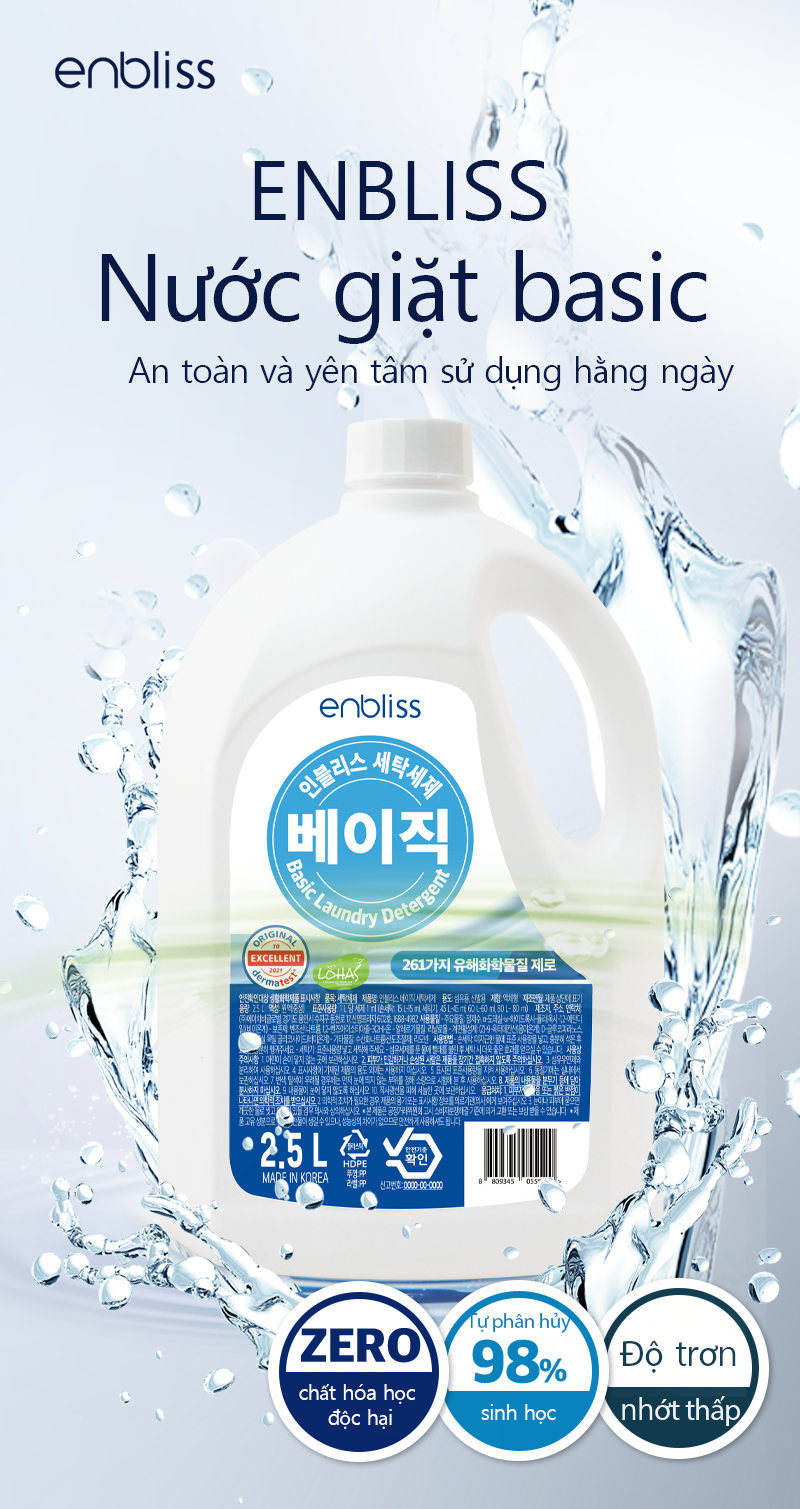 Nước giặt sinh học không kích ứng da - Enbliss Basic Hàn Quốc Can 2,5L