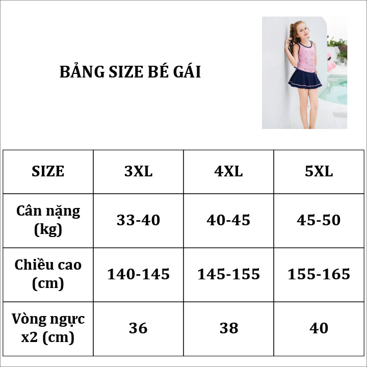 Đồ bơi cho bé gái chân váy rời size từ 30kg đến 50kg