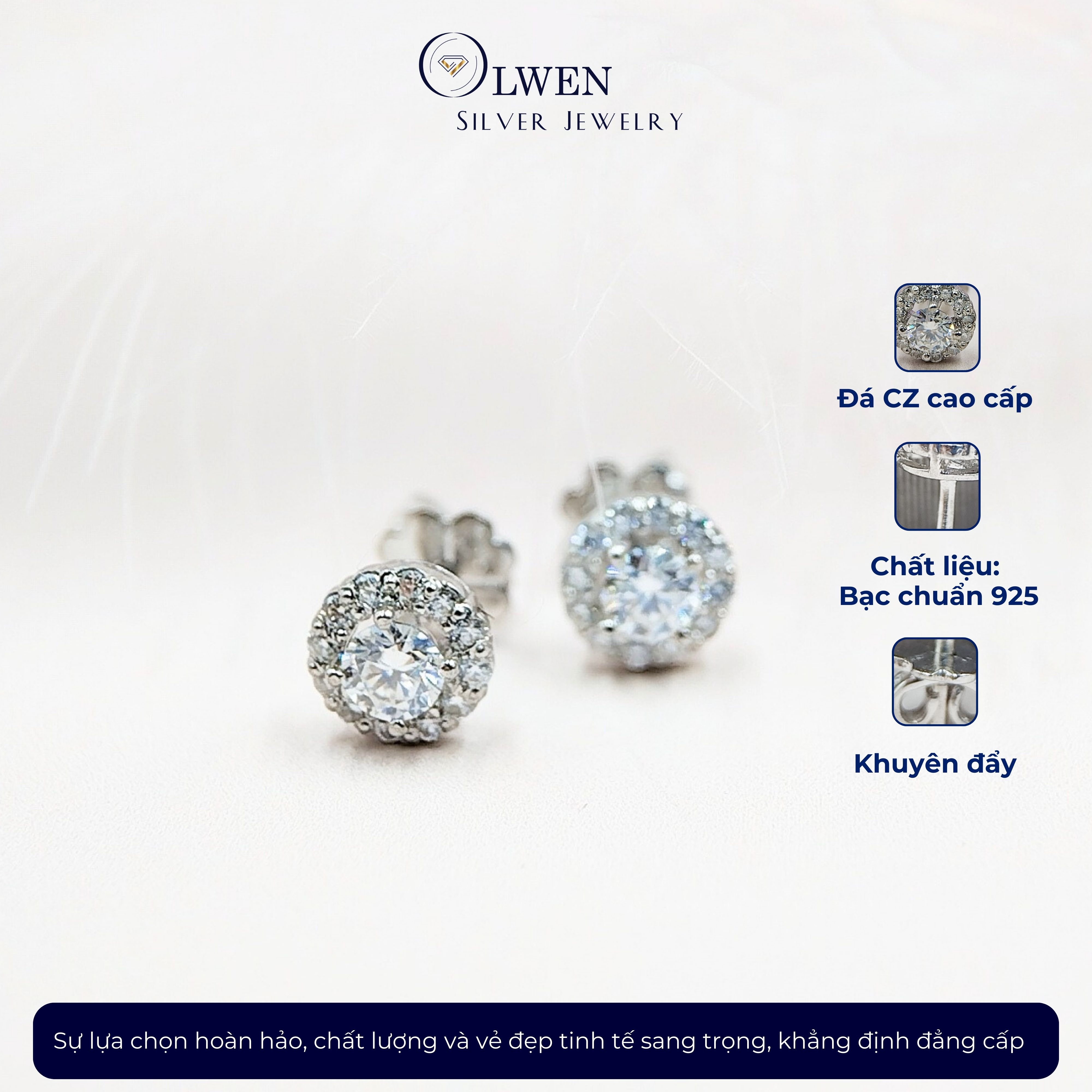 Đôi Bông Tai Nữ Bạc 925 Olwen Đính Kim Cương Moissanite