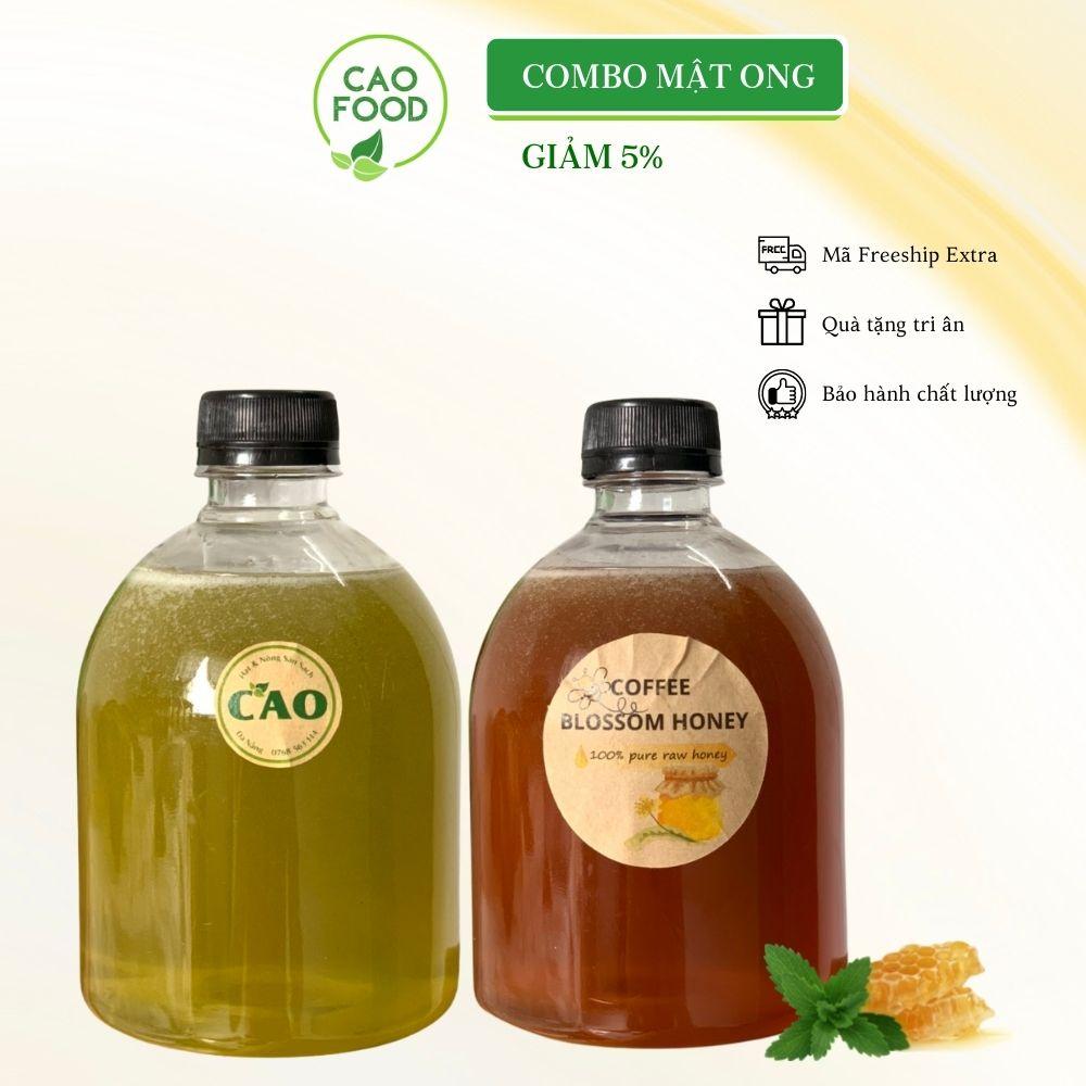 Mật ong hoa cà phê Đaklak và Mật ong hoa bạc hà Hà Giang CAO Food - mỗi chai 500ml