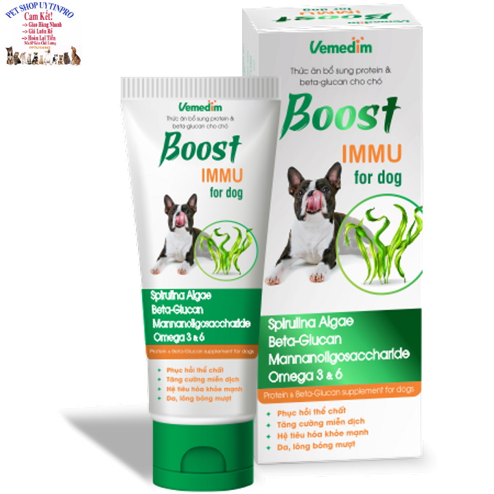 Tuýp bổ sung protein &amp; Beta-glucan cho Chó Vemedim Boost IMMU For dog Tuýp 60gr Giúp tăng cường miễn dịch Lông bóng mượt