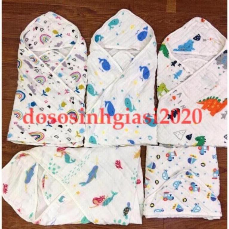 Khăn Choàng Ủ có mũ 4 lớp cho bé sơ sinh
