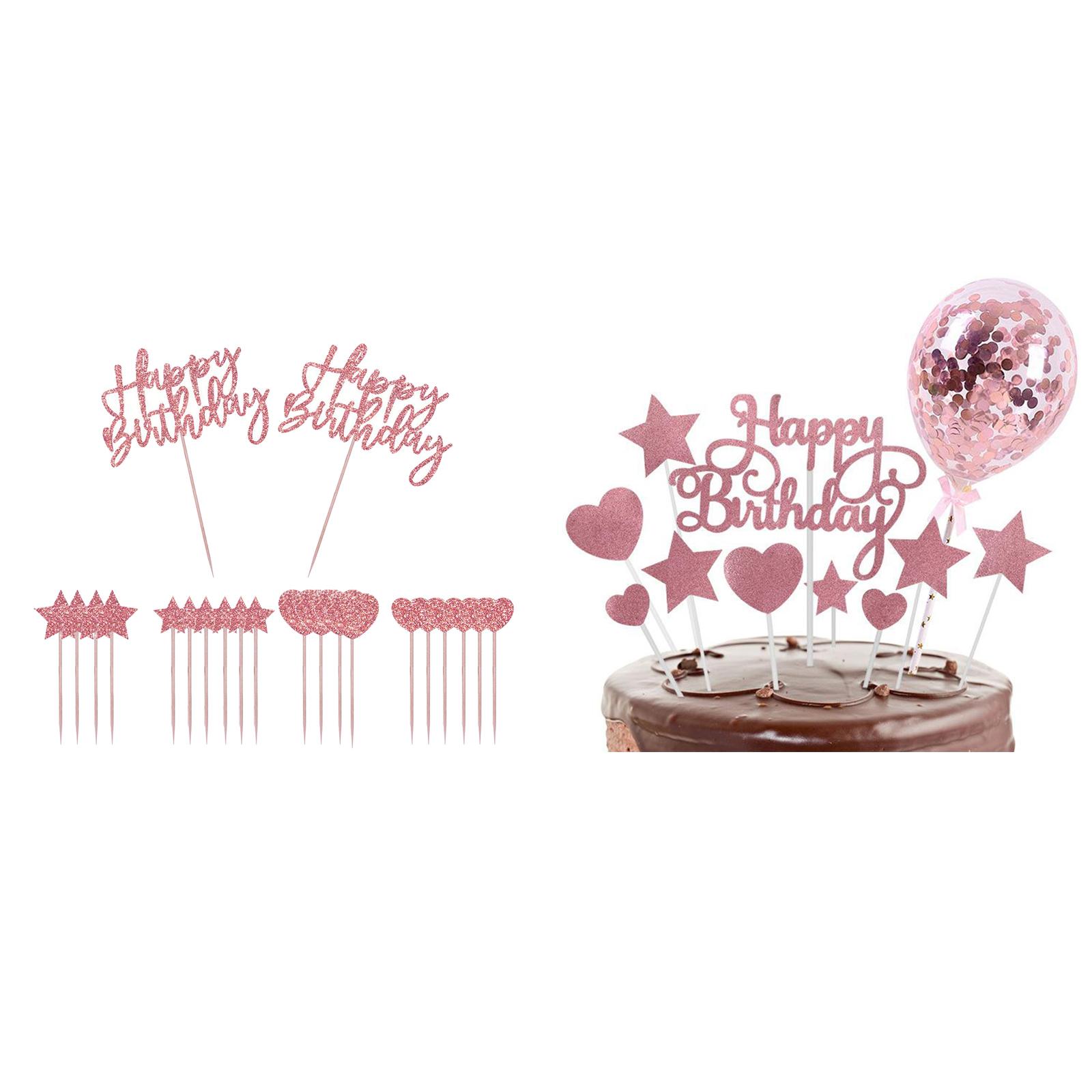 Glitter Cake Topper Picks Happy Birthday Cupcake Party Decor Rose Gold