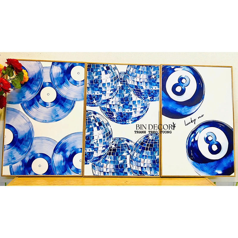 (ẢNH THẬT) Tranh treo tường nghệ thuật tranh xanh dương trang trí decor quán nhà hàng khách sạn